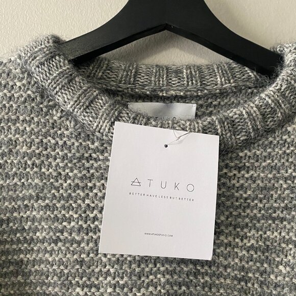 NWT ATUKO Alpaca Merino Cotton Chunky Drop Shoulder Oversized Sweater Grey - Picture 4 of 15